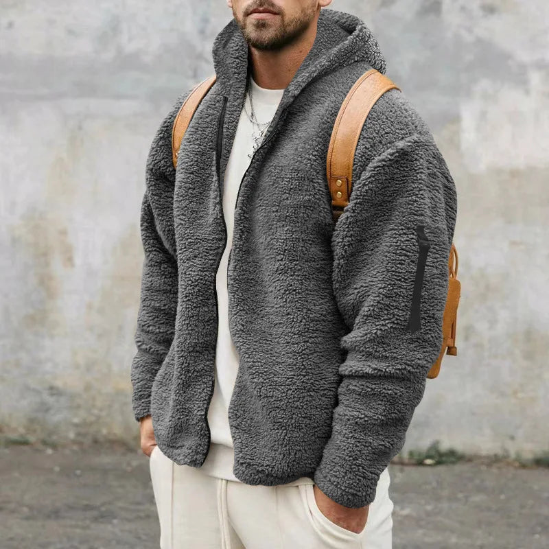 Luca – Herren Baumwoll-Teddyjacke mit Reißverschluss und Kapuze