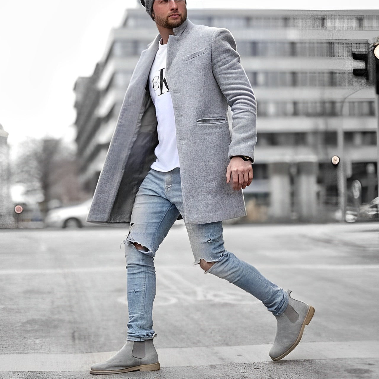 Alaric – Eleganter Herren-Mantel im Woll-Look mit Stehkragen