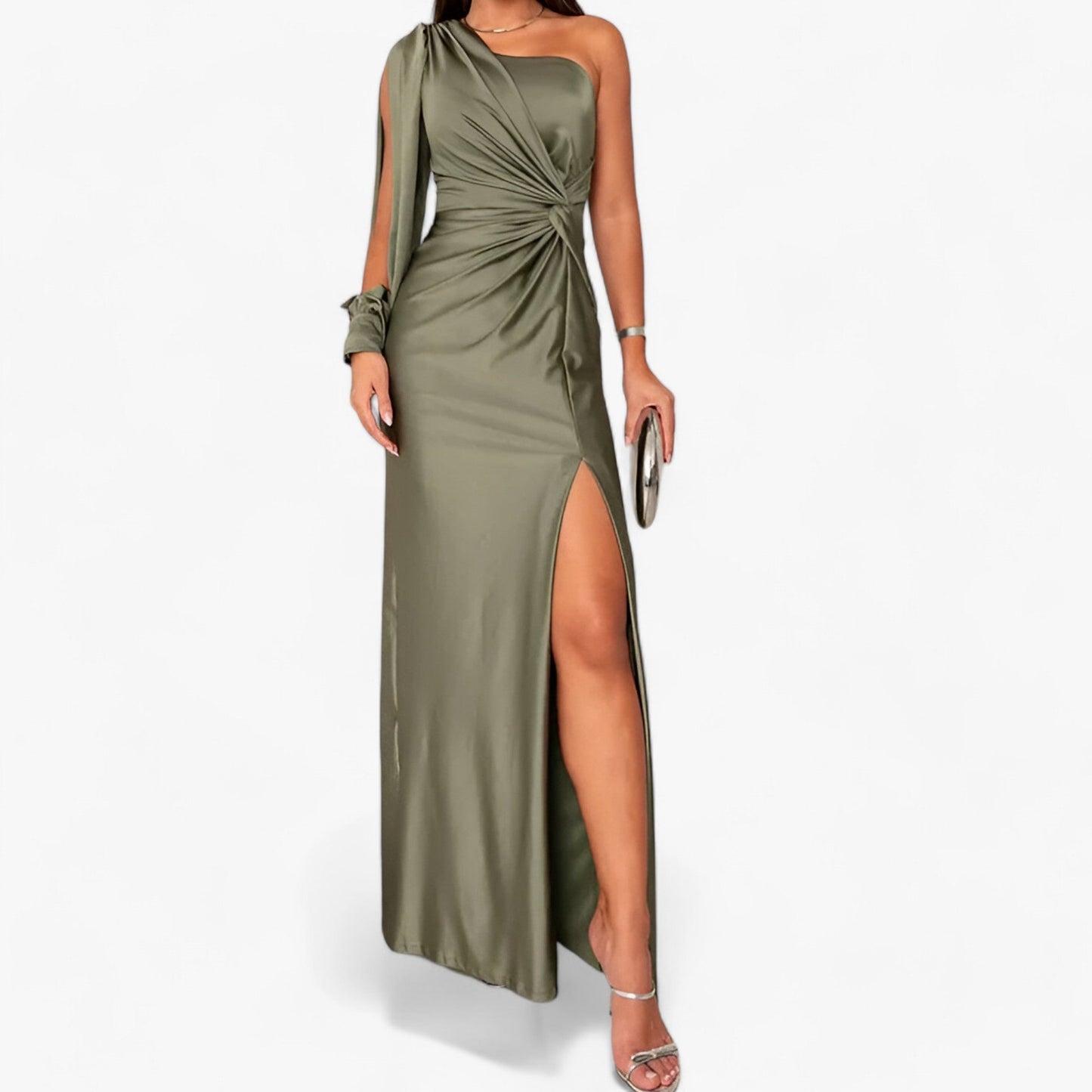 Celina – Langes Satin-Kleid für Eleganz und Komfort