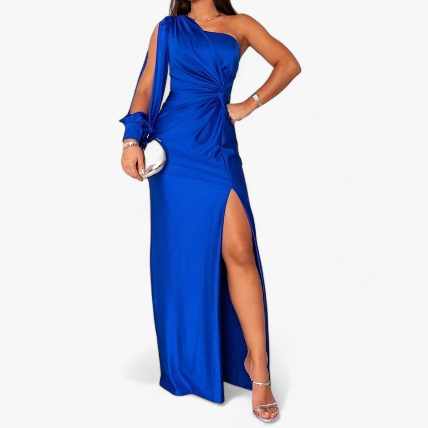 Celina – Langes Satin-Kleid für Eleganz und Komfort